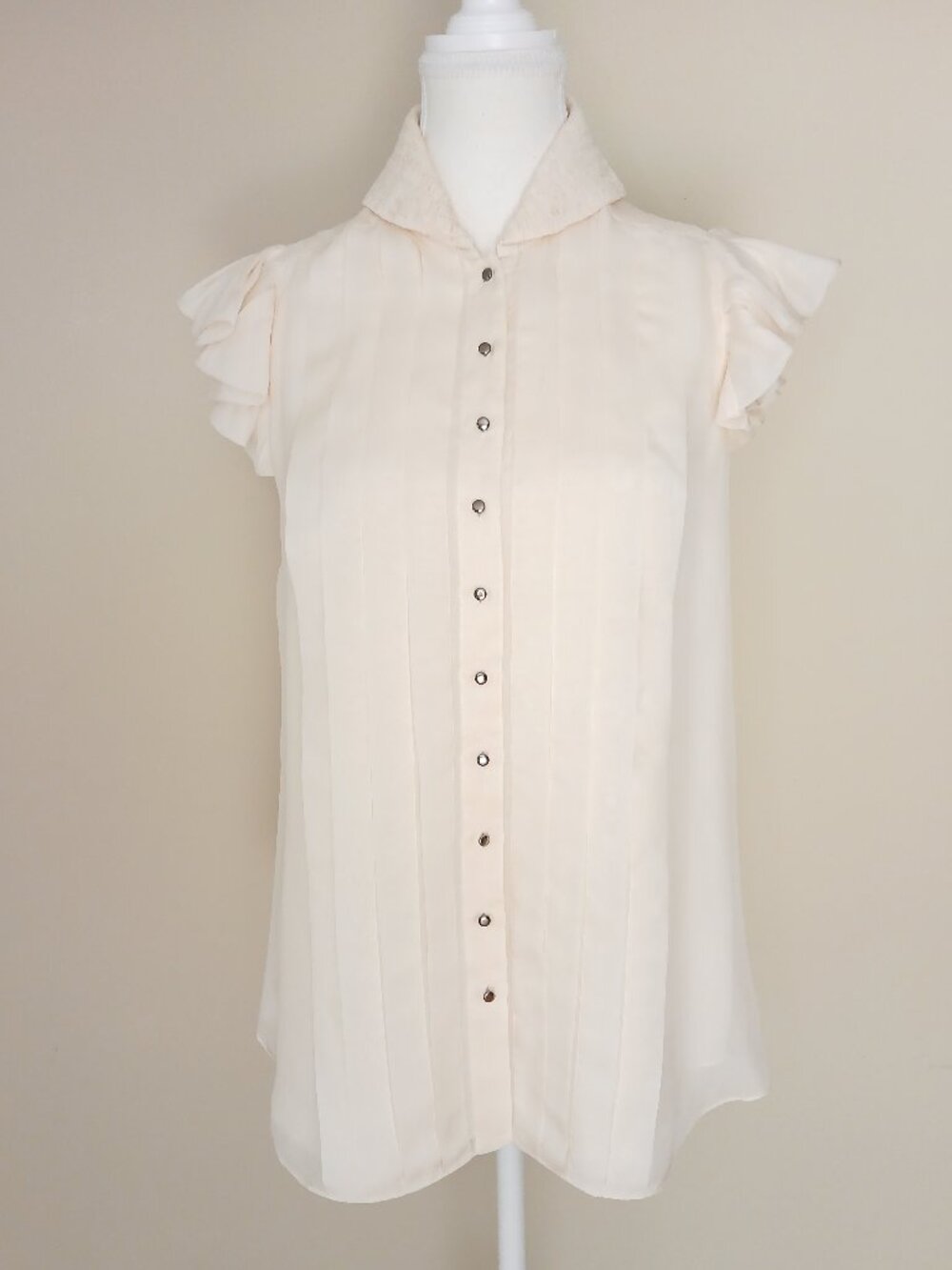 Zac Posen Pleat Front Luxurious 100% Silk Blouse Ivory Size 8